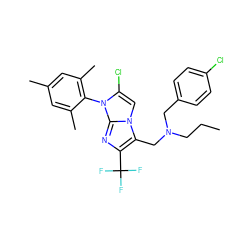 CCCN(Cc1ccc(Cl)cc1)Cc1c(C(F)(F)F)nc2n(-c3c(C)cc(C)cc3C)c(Cl)cn12 ZINC000049045570