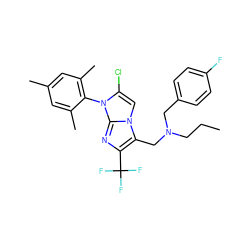 CCCN(Cc1ccc(F)cc1)Cc1c(C(F)(F)F)nc2n(-c3c(C)cc(C)cc3C)c(Cl)cn12 ZINC000049035014