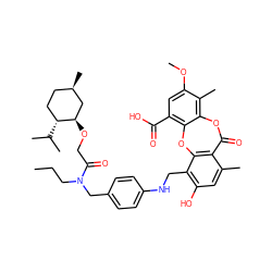 CCCN(Cc1ccc(NCc2c(O)cc(C)c3c2Oc2c(C(=O)O)cc(OC)c(C)c2OC3=O)cc1)C(=O)CO[C@@H]1C[C@H](C)CC[C@H]1C(C)C ZINC000027078827