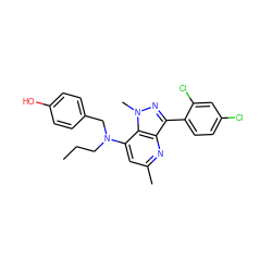 CCCN(Cc1ccc(O)cc1)c1cc(C)nc2c(-c3ccc(Cl)cc3Cl)nn(C)c12 ZINC000013553445