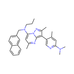 CCCN(Cc1ccc2ccccc2c1)c1cc(C)nc2c(-c3cnc(N(C)C)cc3C)c(C)nn12 ZINC000013583179