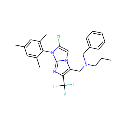 CCCN(Cc1ccccc1)Cc1c(C(F)(F)F)nc2n(-c3c(C)cc(C)cc3C)c(Cl)cn12 ZINC000049037689