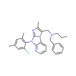 CCCN(Cc1ccccc1)Cc1c(C)nc2n(-c3c(C)cc(C)cc3Cl)c3ncccc3n12 ZINC000028903689