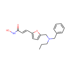 CCCN(Cc1ccccc1)Cc1ccc(/C=C/C(=O)NO)o1 ZINC000096915108