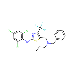 CCCN(Cc1ccccc1)Cc1sc(Nc2c(Cl)cc(Cl)cc2Cl)nc1C(F)(F)F ZINC000084598217