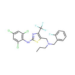 CCCN(Cc1ccccc1F)Cc1sc(Nc2c(Cl)cc(Cl)cc2Cl)nc1C(F)(F)F ZINC000096903429