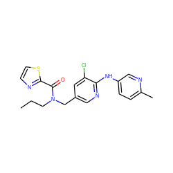 CCCN(Cc1cnc(Nc2ccc(C)nc2)c(Cl)c1)C(=O)c1nccs1 ZINC000473106913