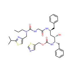 CCCN(Cc1csc(C(C)C)n1)C(=O)NCC(=O)N[C@@H](Cc1ccccc1)C[C@H](O)[C@H](Cc1ccccc1)NC(=O)OCc1cncs1 ZINC000027655771