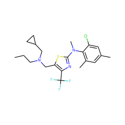 CCCN(Cc1sc(N(C)c2c(C)cc(C)cc2Cl)nc1C(F)(F)F)CC1CC1 ZINC000013587340