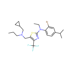 CCCN(Cc1sc(N(CC)c2ccc(C(C)C)cc2Br)nc1C(F)(F)F)CC1CC1 ZINC000013587346