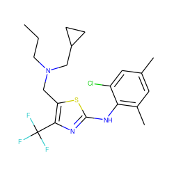 CCCN(Cc1sc(Nc2c(C)cc(C)cc2Cl)nc1C(F)(F)F)CC1CC1 ZINC000013587339