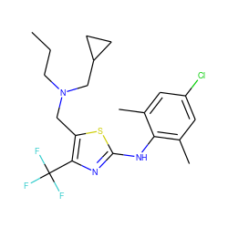 CCCN(Cc1sc(Nc2c(C)cc(Cl)cc2C)nc1C(F)(F)F)CC1CC1 ZINC000013587344