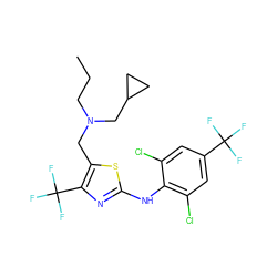 CCCN(Cc1sc(Nc2c(Cl)cc(C(F)(F)F)cc2Cl)nc1C(F)(F)F)CC1CC1 ZINC000013587342