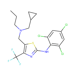 CCCN(Cc1sc(Nc2c(Cl)cc(Cl)cc2Cl)nc1C(F)(F)F)CC1CC1 ZINC000003817199