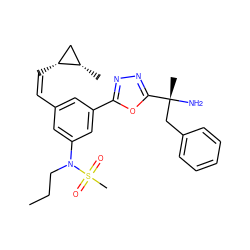 CCCN(c1cc(/C=C\[C@@H]2C[C@@H]2C)cc(-c2nnc([C@](C)(N)Cc3ccccc3)o2)c1)S(C)(=O)=O ZINC000014961915