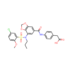 CCCN(c1cc(C(=O)Nc2ccc(CC(=O)O)cc2)cc2c1OCO2)S(=O)(=O)c1cc(Cl)ccc1OC ZINC000299857032