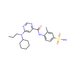 CCCN(c1cc(C(=O)Nc2ccc(S(N)(=O)=O)cc2C)ncn1)C1CCCCC1 ZINC000043203222