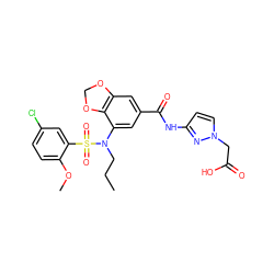 CCCN(c1cc(C(=O)Nc2ccn(CC(=O)O)n2)cc2c1OCO2)S(=O)(=O)c1cc(Cl)ccc1OC ZINC000299858368