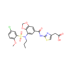 CCCN(c1cc(C(=O)Nc2nc(CC(=O)O)cs2)cc2c1OCO2)S(=O)(=O)c1cc(Cl)ccc1OC ZINC000299859485