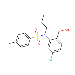 CCCN(c1cc(Cl)ccc1CO)S(=O)(=O)c1ccc(C)cc1 ZINC000028823142