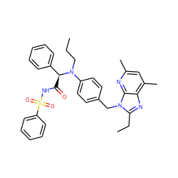 CCCN(c1ccc(Cn2c(CC)nc3c(C)cc(C)nc32)cc1)[C@@H](C(=O)NS(=O)(=O)c1ccccc1)c1ccccc1 ZINC000027418735