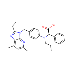 CCCN(c1ccc(Cn2c(CC)nc3c(C)cc(C)nc32)cc1)[C@@H](C(=O)O)c1ccccc1 ZINC000013732465