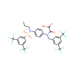 CCCN(c1ccc(N(Cc2cc(C(F)(F)F)cc(C(F)(F)F)c2)C(=O)C(=O)O)cc1)S(=O)(=O)c1cc(C(F)(F)F)cc(C(F)(F)F)c1 ZINC000095615822