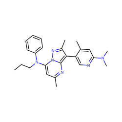 CCCN(c1ccccc1)c1cc(C)nc2c(-c3cnc(N(C)C)cc3C)c(C)nn12 ZINC000013583188