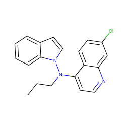 CCCN(c1ccnc2cc(Cl)ccc12)n1ccc2ccccc21 ZINC000027639284