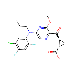 CCCN(c1cnc(C(=O)[C@H]2C[C@@H]2C(=O)O)c(OC)n1)c1cc(Cl)c(F)cc1F ZINC001772614962