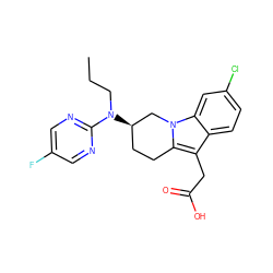 CCCN(c1ncc(F)cn1)[C@@H]1CCc2c(CC(=O)O)c3ccc(Cl)cc3n2C1 ZINC000203539282