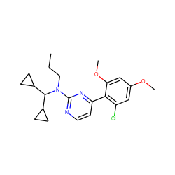 CCCN(c1nccc(-c2c(Cl)cc(OC)cc2OC)n1)C(C1CC1)C1CC1 ZINC000000840102