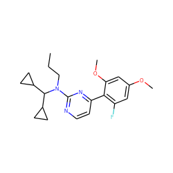 CCCN(c1nccc(-c2c(F)cc(OC)cc2OC)n1)C(C1CC1)C1CC1 ZINC000026186141