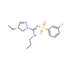 CCCN/C(=N\S(=O)(=O)c1cccc(Cl)c1)N1C[C@H](CC)C=N1 ZINC000072124746