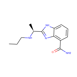 CCCN[C@@H](C)c1nc2c(C(N)=O)cccc2[nH]1 ZINC000040410224