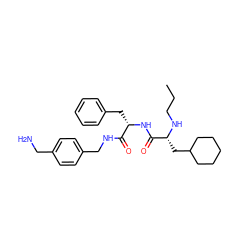 CCCN[C@H](CC1CCCCC1)C(=O)N[C@@H](Cc1ccccc1)C(=O)NCc1ccc(CN)cc1 ZINC000206312159