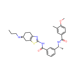 CCCN[C@H]1CCc2nc(NC(=O)c3cccc([C@@H](C)NC(=O)c4ccc(OC)c(C)c4)c3)sc2C1 ZINC000220424197