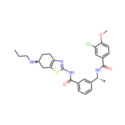 CCCN[C@H]1CCc2nc(NC(=O)c3cccc([C@@H](C)NC(=O)c4ccc(OC)c(Cl)c4)c3)sc2C1 ZINC000199982165