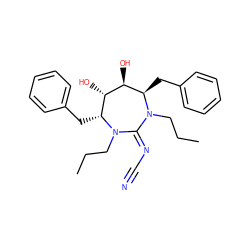 CCCN1C(=NC#N)N(CCC)[C@H](Cc2ccccc2)[C@H](O)[C@@H](O)[C@H]1Cc1ccccc1 ZINC000013779350