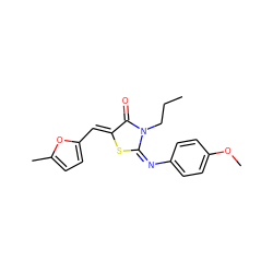 CCCN1C(=O)/C(=C/c2ccc(C)o2)S/C1=N/c1ccc(OC)cc1 ZINC000061971816