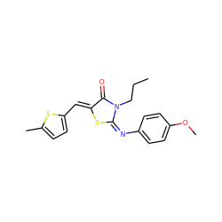 CCCN1C(=O)/C(=C/c2ccc(C)s2)S/C1=N/c1ccc(OC)cc1 ZINC000013858364