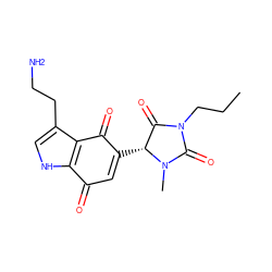 CCCN1C(=O)[C@@H](C2=CC(=O)c3[nH]cc(CCN)c3C2=O)N(C)C1=O ZINC000014977590