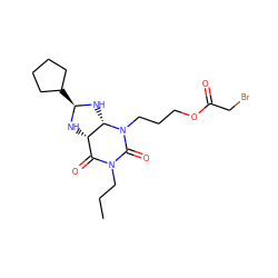 CCCN1C(=O)[C@@H]2N[C@@H](C3CCCC3)N[C@@H]2N(CCCOC(=O)CBr)C1=O ZINC000026652615