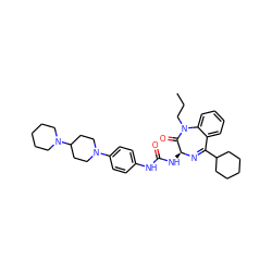 CCCN1C(=O)[C@H](NC(=O)Nc2ccc(N3CCC(N4CCCCC4)CC3)cc2)N=C(C2CCCCC2)c2ccccc21 ZINC000029480471