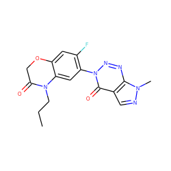 CCCN1C(=O)COc2cc(F)c(-n3nnc4c(cnn4C)c3=O)cc21 ZINC000098082563