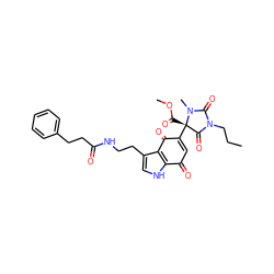 CCCN1C(=O)N(C)[C@@](C(=O)OC)(C2=CC(=O)c3[nH]cc(CCNC(=O)CCc4ccccc4)c3C2=O)C1=O ZINC000014977599