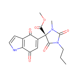 CCCN1C(=O)N(C)[C@@](C(=O)OC)(C2=CC(=O)c3[nH]ccc3C2=O)C1=O ZINC000014977579