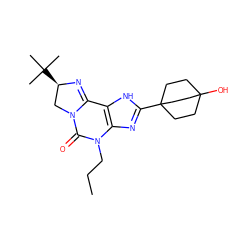 CCCN1C(=O)N2C[C@@H](C(C)(C)C)N=C2c2[nH]c(C34CCC(O)(CC3)CC4)nc21 ZINC000036273984