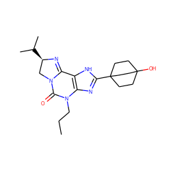 CCCN1C(=O)N2C[C@@H](C(C)C)N=C2c2[nH]c(C34CCC(O)(CC3)CC4)nc21 ZINC000034009779