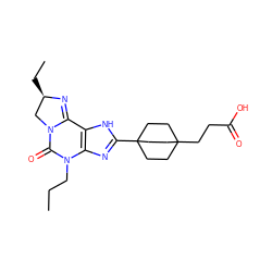 CCCN1C(=O)N2C[C@@H](CC)N=C2c2[nH]c(C34CCC(CCC(=O)O)(CC3)CC4)nc21 ZINC000003943554